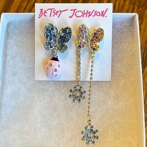 BetsyJohnson butterfly & pink ladybug dangle earrings-gold toned/rhinestone. NEW